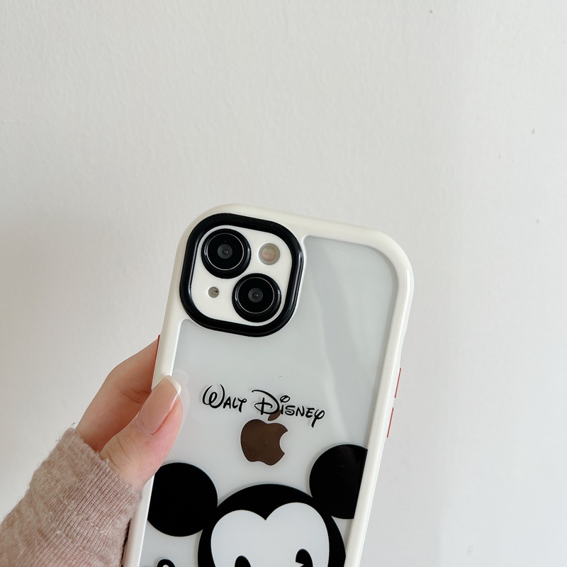 Cream series Camera Protect Soft Case for Iphone  Xr Xs Max Ip Apple IPhone 11 12 13 Pro Max Cute Black White Disney Mickey Phone Case casing