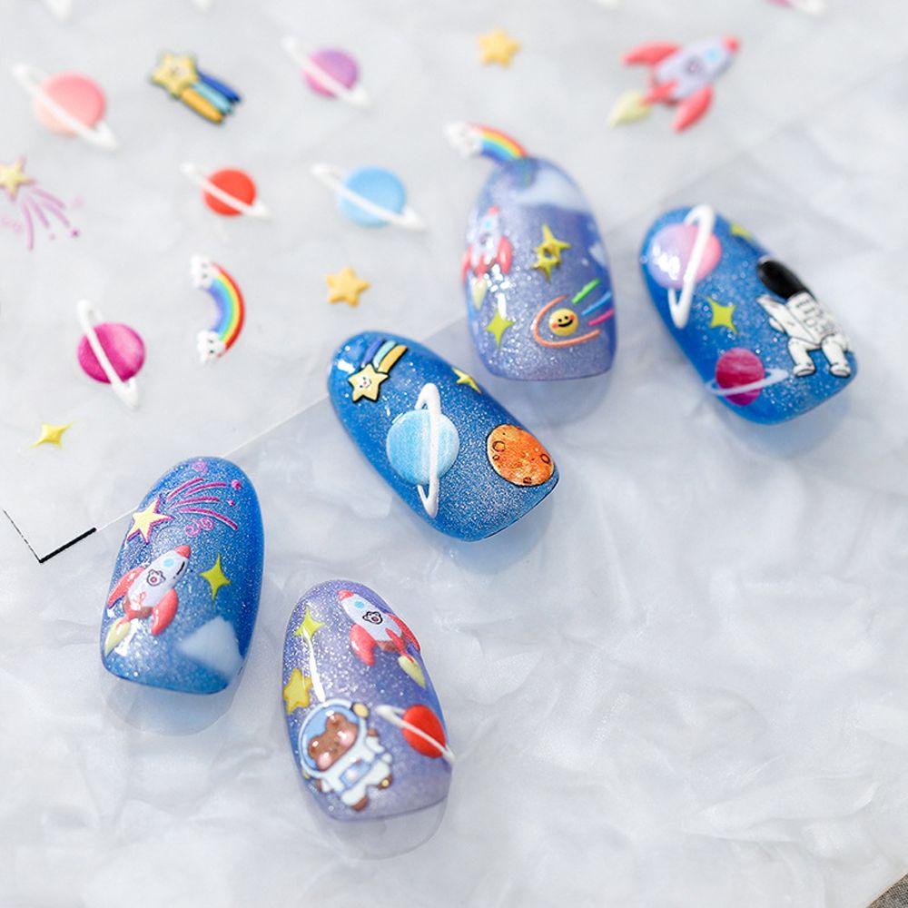 Mxbeauty Kartun Stiker Kuku Cherry Bintang Spaceman Pelangi Roket Perekat Diri DIY Nail Art Dekorasi