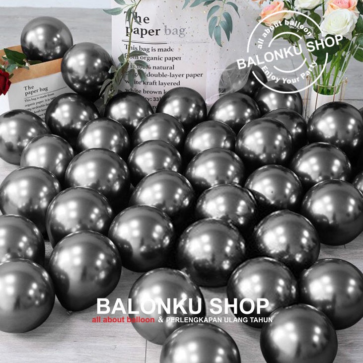 Balon Latex Chrome 5 inch Hitam / Balon Chrome / Balon Latex Chrome