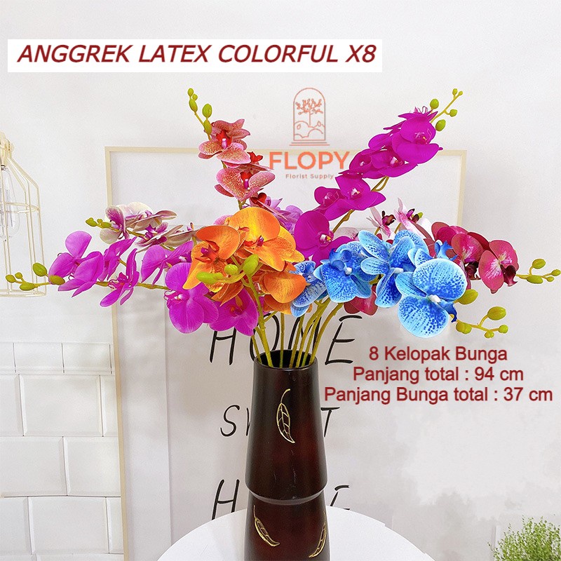 Jual [8 Bunga] Anggrek Latex Colorful X8 Artificial Plastik Real Touch