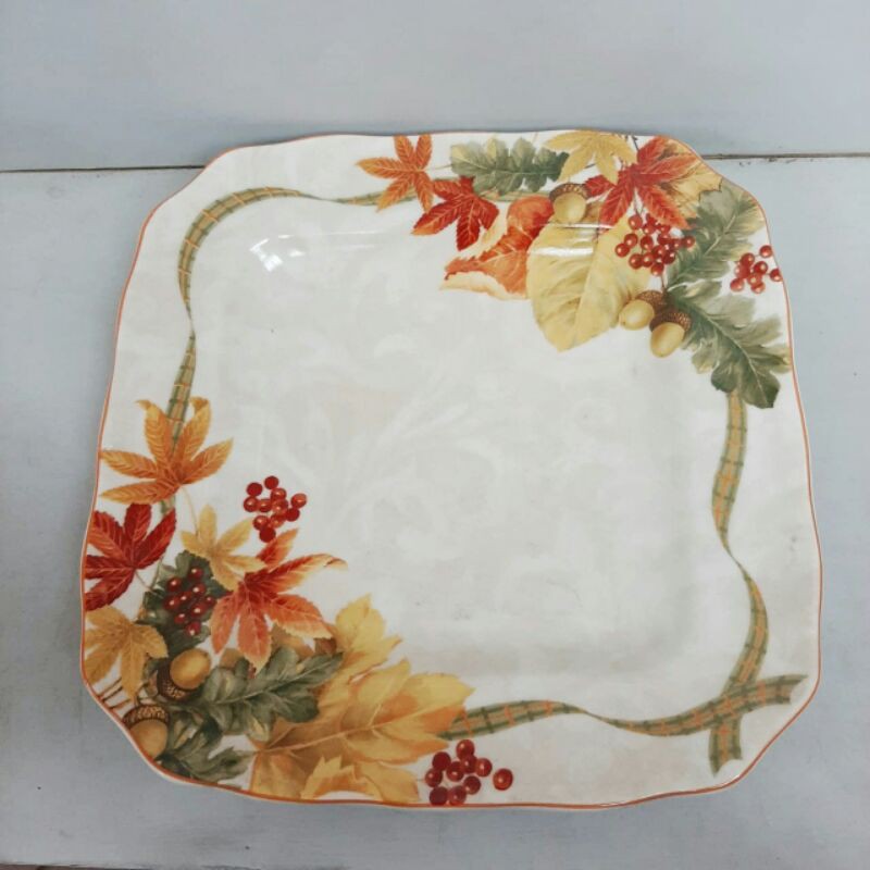 AUTUMN DINNER PLATE PIRING KERAMIK KOTAK SANGO HIAS CANTIK MOTIF MUSIM GUGUR THANKSGIVING DAY