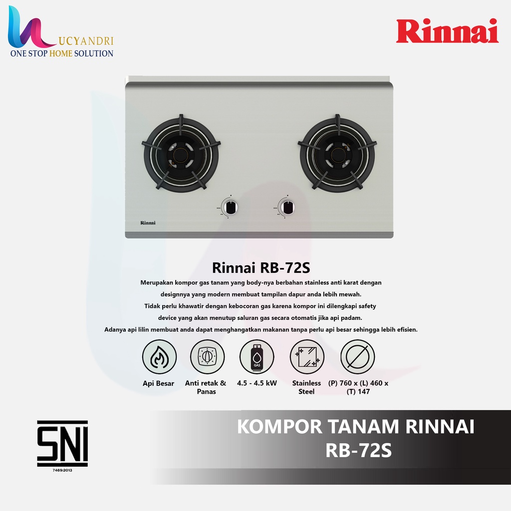 Built-in Gas Hob Rinnai Kompor Gas Tanam 2 Tungku Rinnai RB 72 S