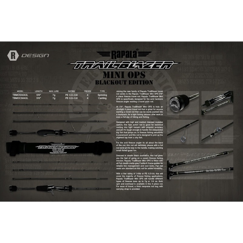 Joran Rapala Trail Blazer Mini Ops 56 Ultra Light 3-6Lb BlackOut Edition