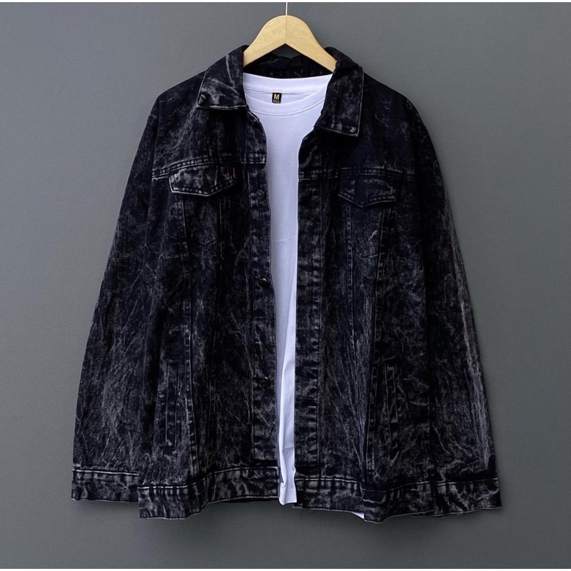 JAKET JEAN SANWSH PRA JAKET  JEAN SNOW BLAK JAKT PRIA JAKET JEAN DENIM JAKET LEVI COPLE  JAKT JENS LEVI-Blackwash