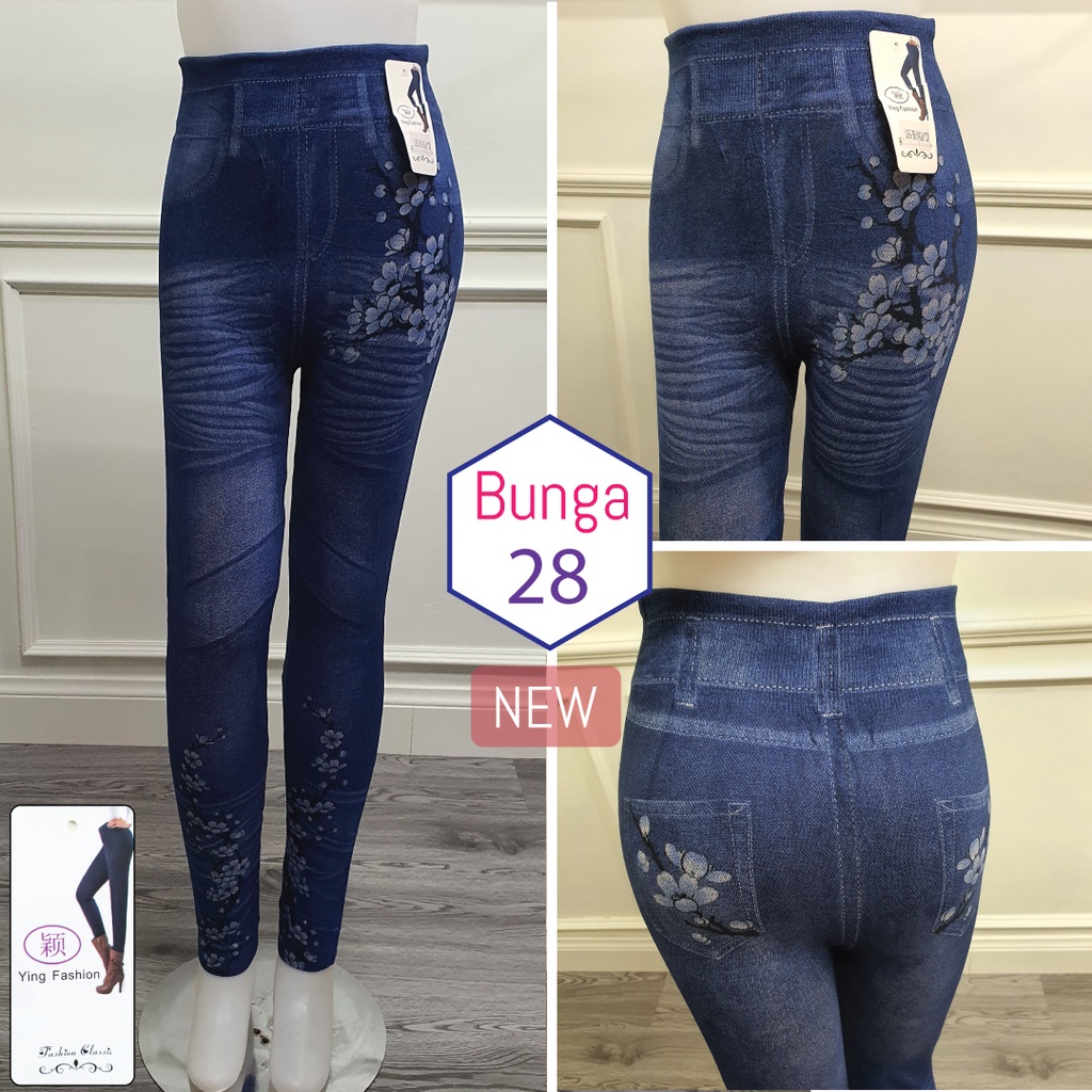 Celana Legging Jeans Bunga # 28 / Legging Bunga Wanita / Leging Import wanita