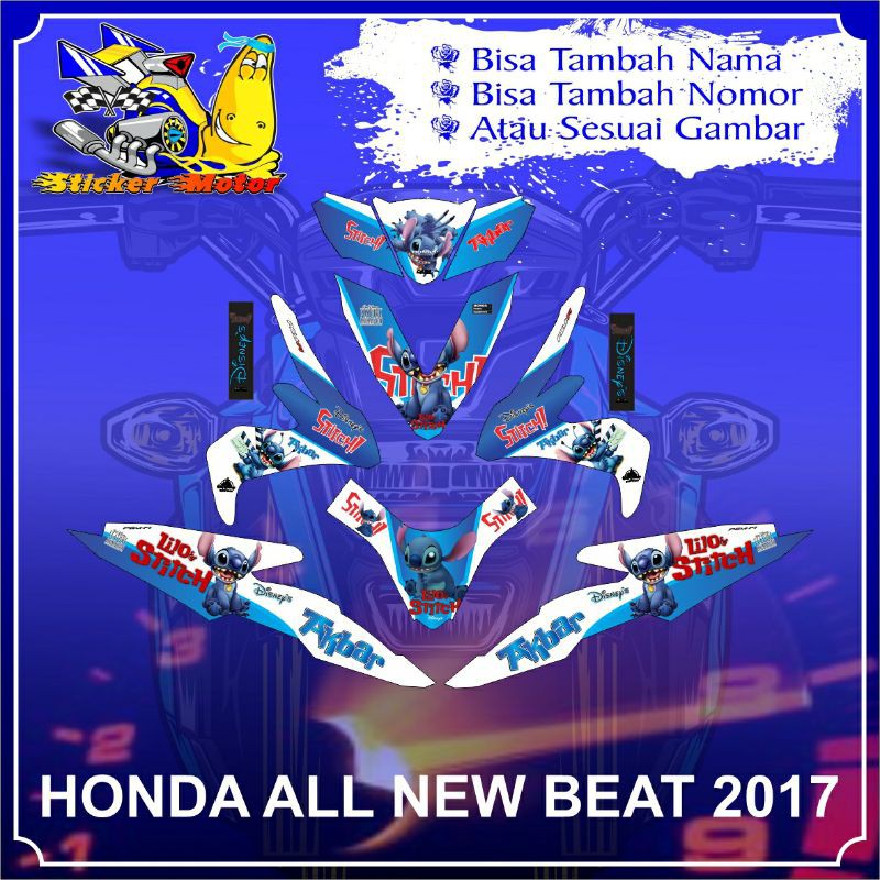 DECAL STICKER HONDA NEW BEAT 2017 STICTH BIRU