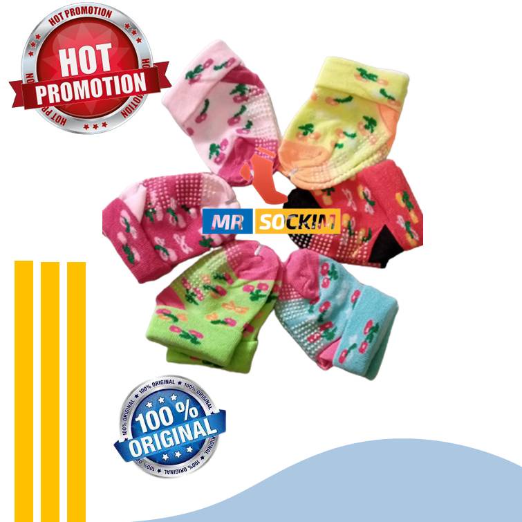 6 Pasang kaos kaki bayi anti slip karakter Lipat (katun spandex,import,usia 0-6 bulan,1 tahun)