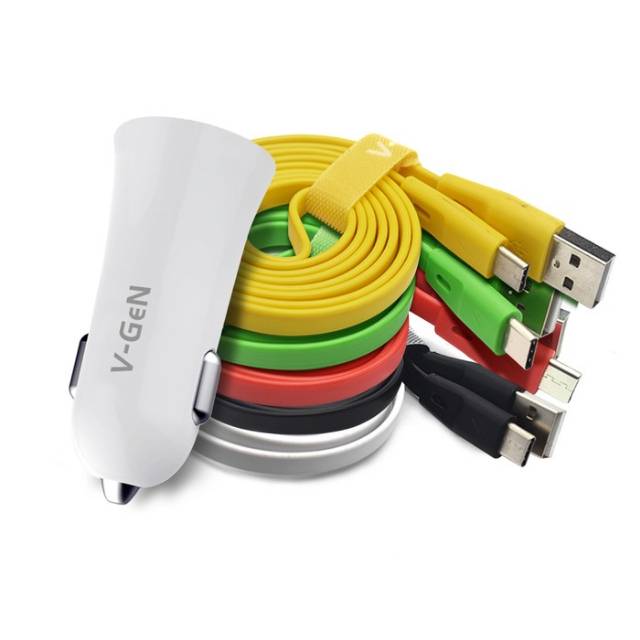 Paket Charger Mobil 2 USB Port + Kabel Type C Fast Charging V-GeN Data Cable