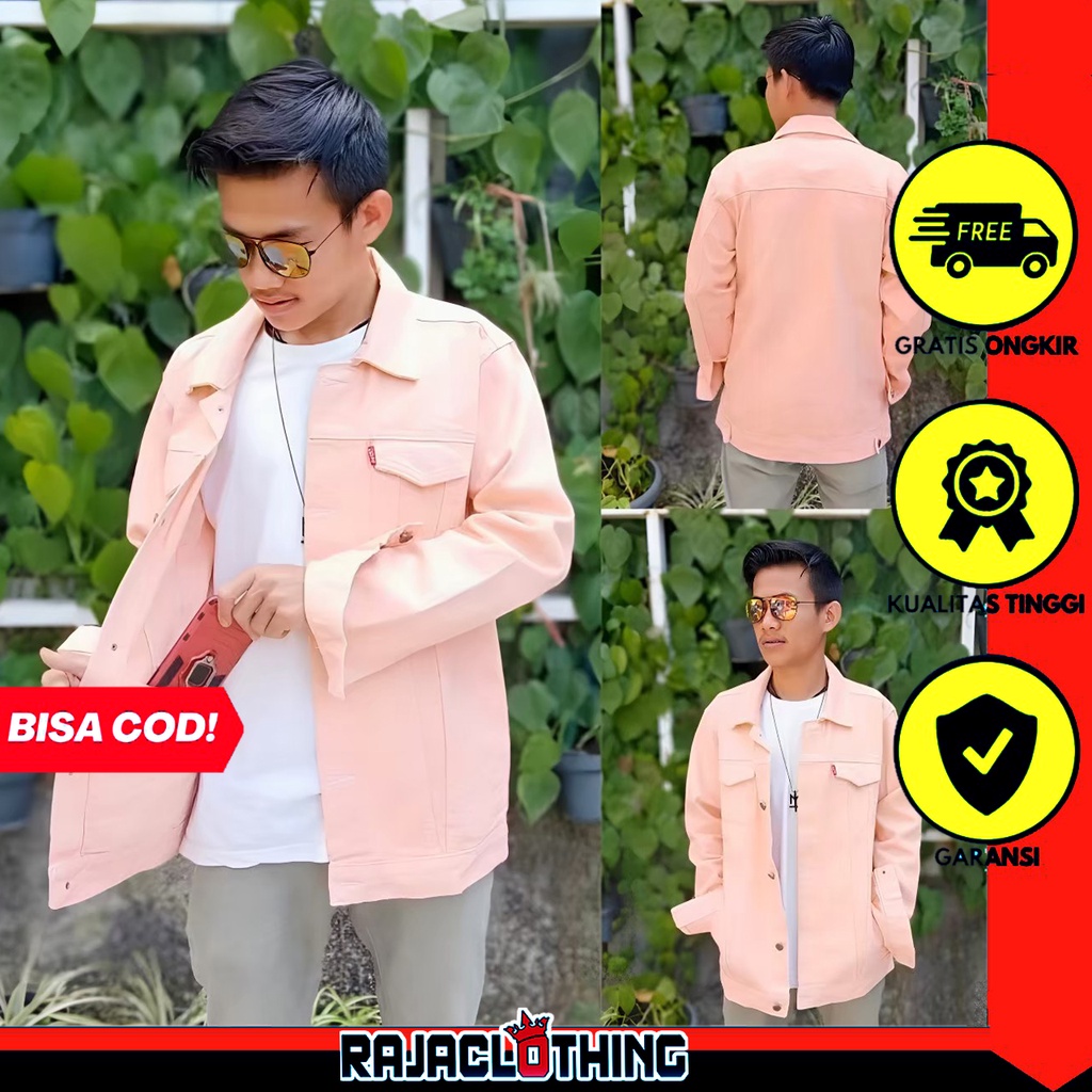 RCL - Jaket Jeans Denim Pink Muda Pria Wanita Big Size Jumbo M.L.XL.XXL Bahan Jeans Tebal Gratis Ongkir Harga Termurah