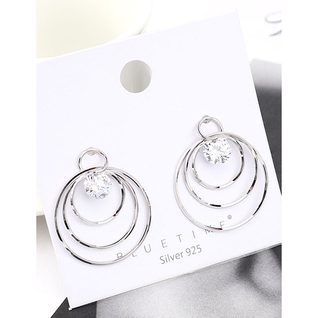 LRC Anting Tusuk Fashion Platinum Three-ring Circle Diamond Earrings Y63099