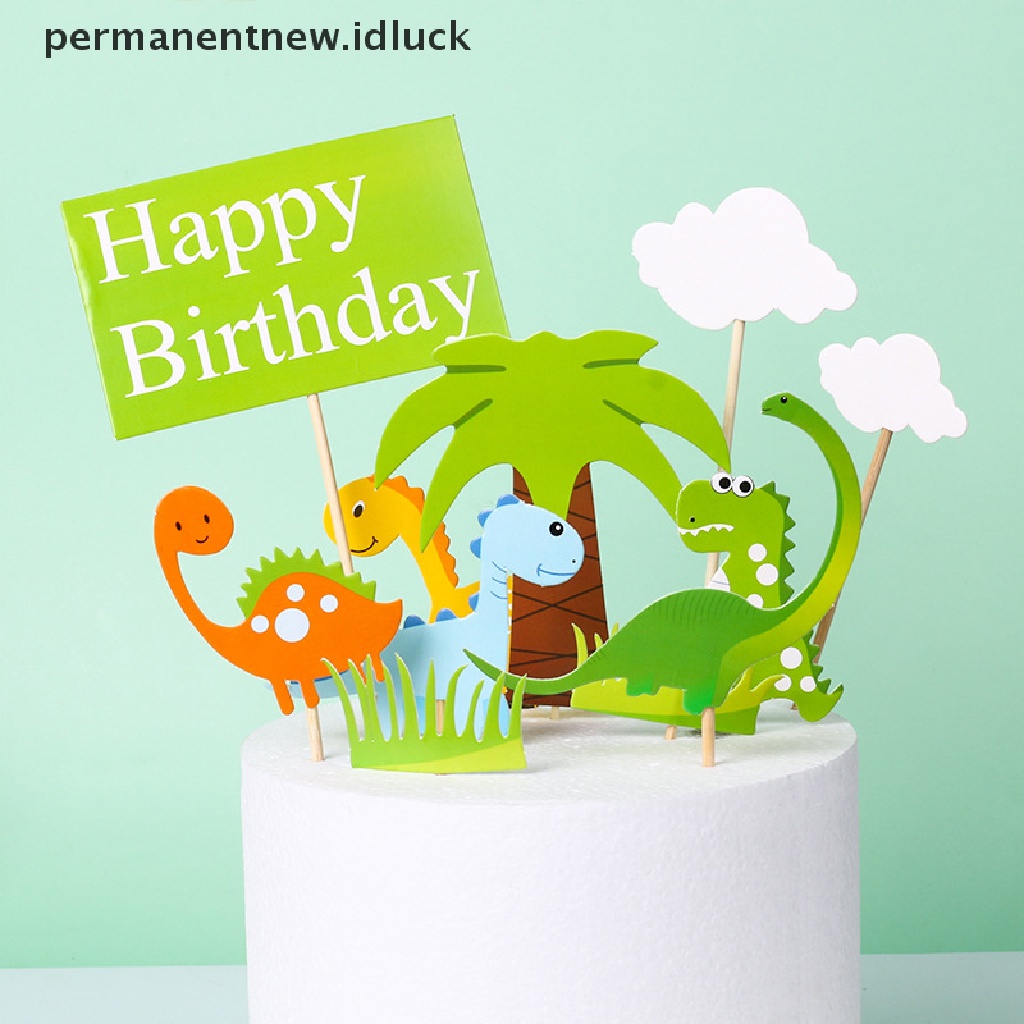 Topper Kue Ulang Tahun Desain Dinosaurus Pohon Kelapa Untuk Pesta