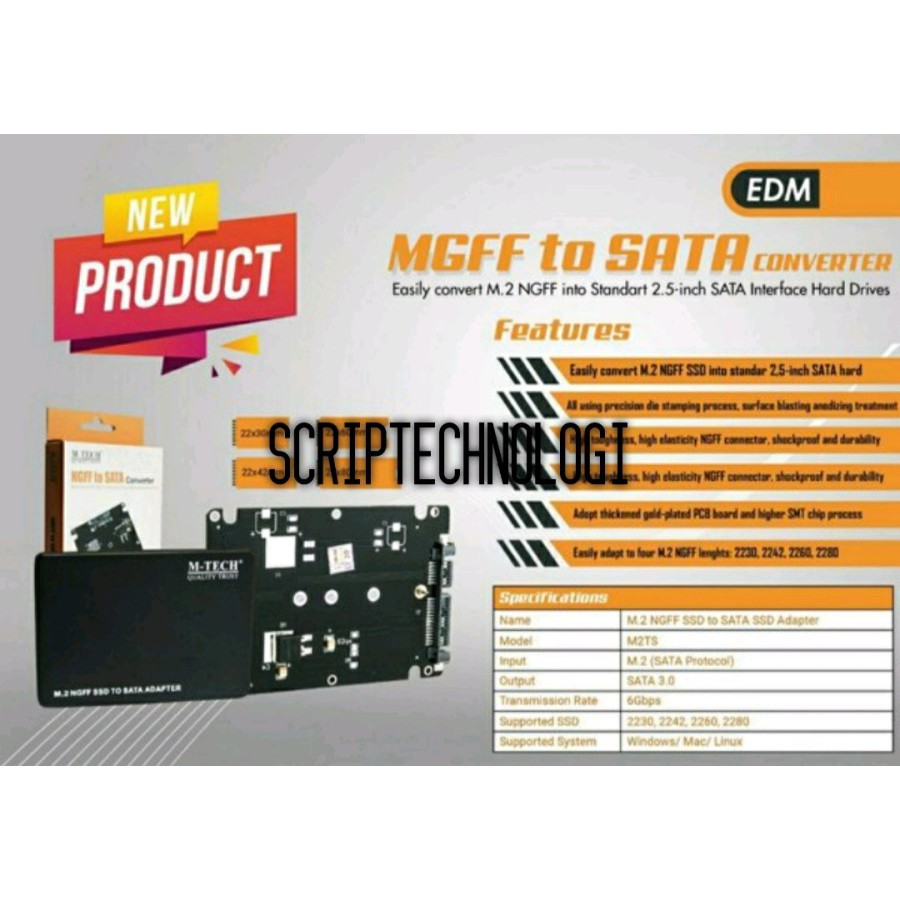 M-TECH B Key M2 M.2 NGFF SSD to SATA 3.0 Konverter Card Case MTC-M2TS