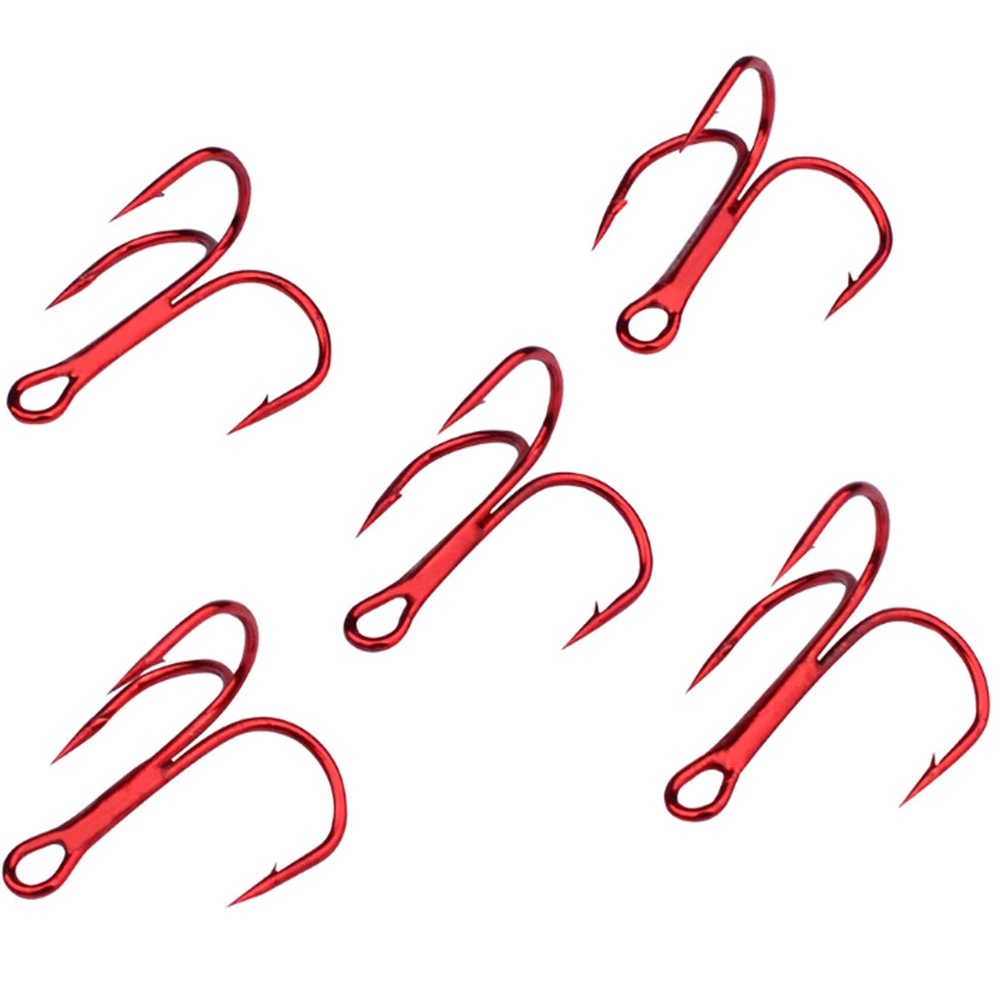 REBUY Fishing Tackle Fishing Hooks Pesca High Carbon Steel Treble Hook Bent Round Fishing Accessories For Saltwater Bass 20pcs/lot 2/4/6/8/10# Red Hooks