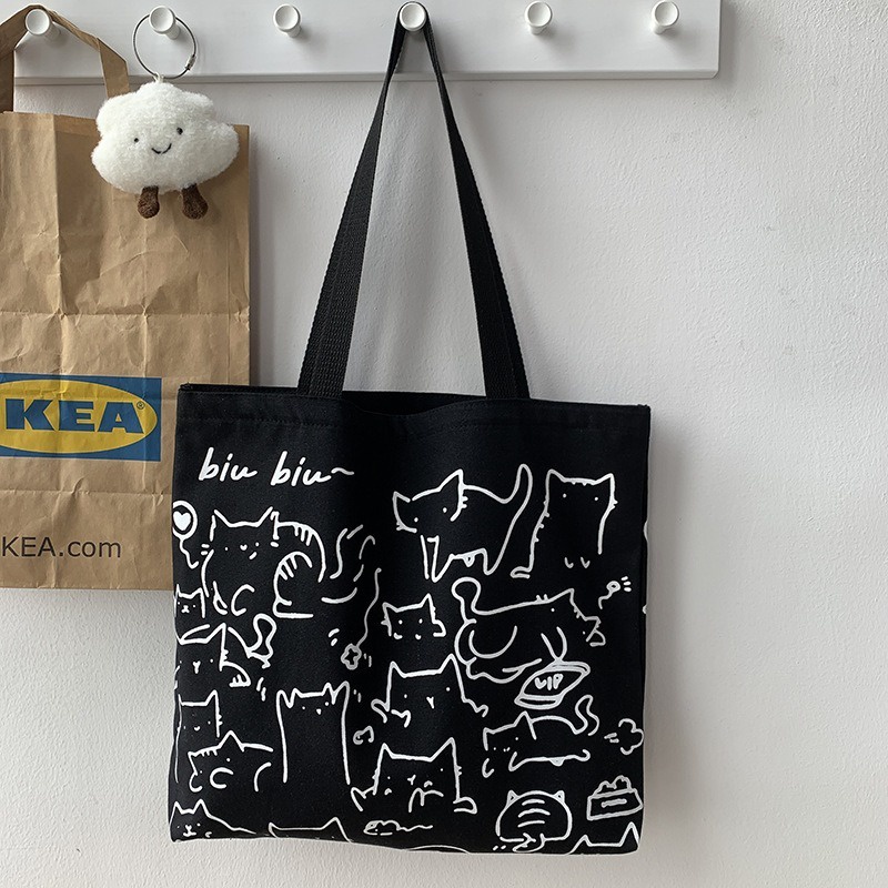 POKY - Totebag BiuBiu Cat Motif Abstrak Kanvas Kucing Aesthetic