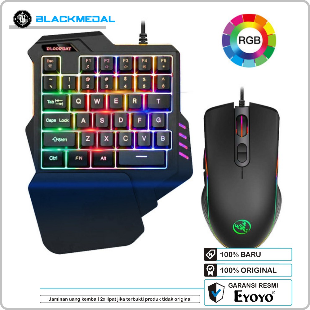 EYOYO Satu Tangan Mechanical Keyboard Mouse Set RGB Backlit Portable Mini Gaming untuk PC PS4