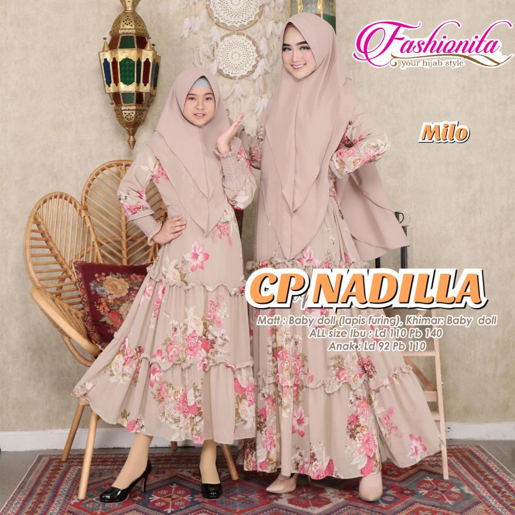 RHS ~ nadilla gamis couple syari mom kids ibu dan anak bahan babydoll premium ori solo by aysila
