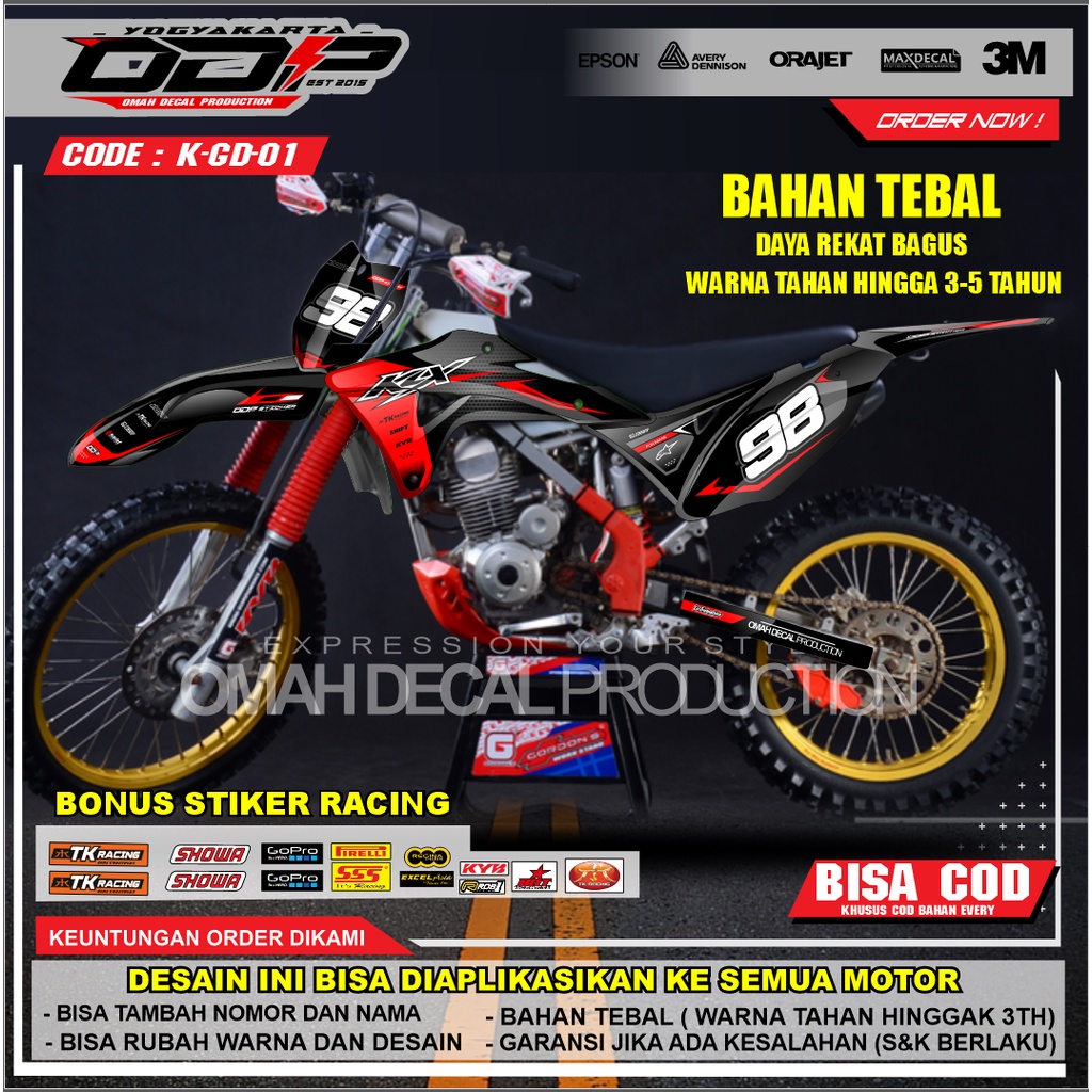 DECAL GORDON FULL BODY AKSESORIS VARIASI STICKER MOTOR KAWASAI KLX GORDONS DEKAL MOTIF SUPERMOTO STI