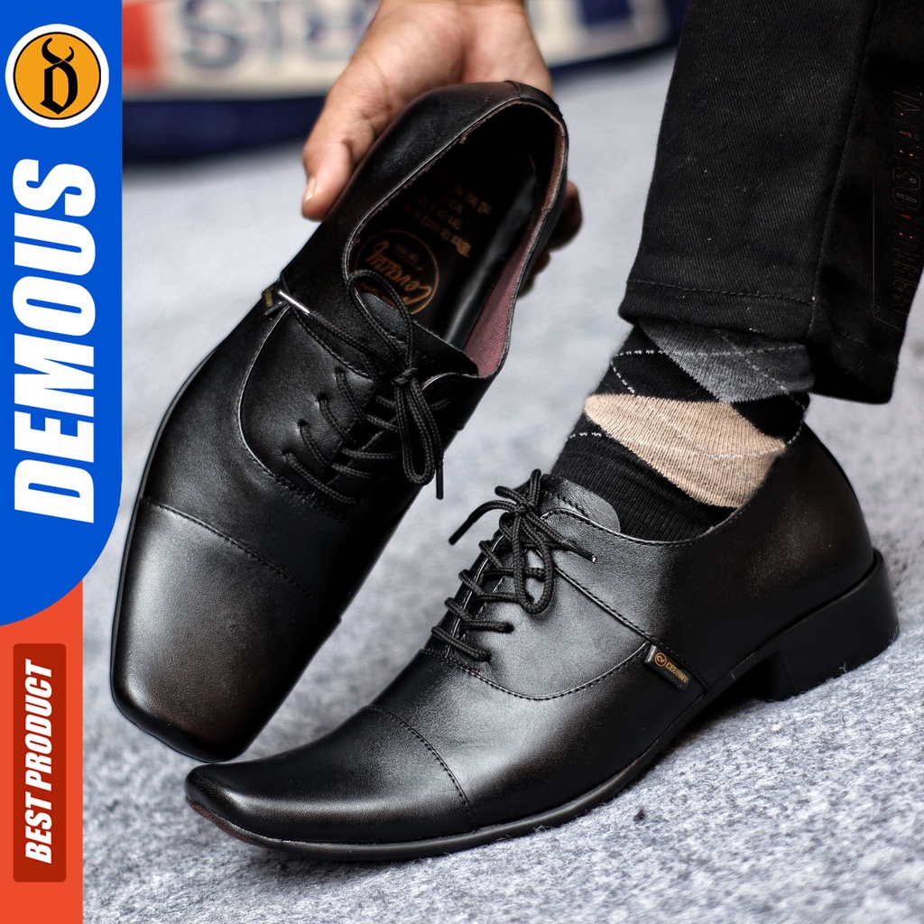 Sepatu Pantofel Pria Sepatu Formal Pria Kulit Asli Tali Sepatu Pantopel Hitam Kerja Kantor DEMOUS PELIX