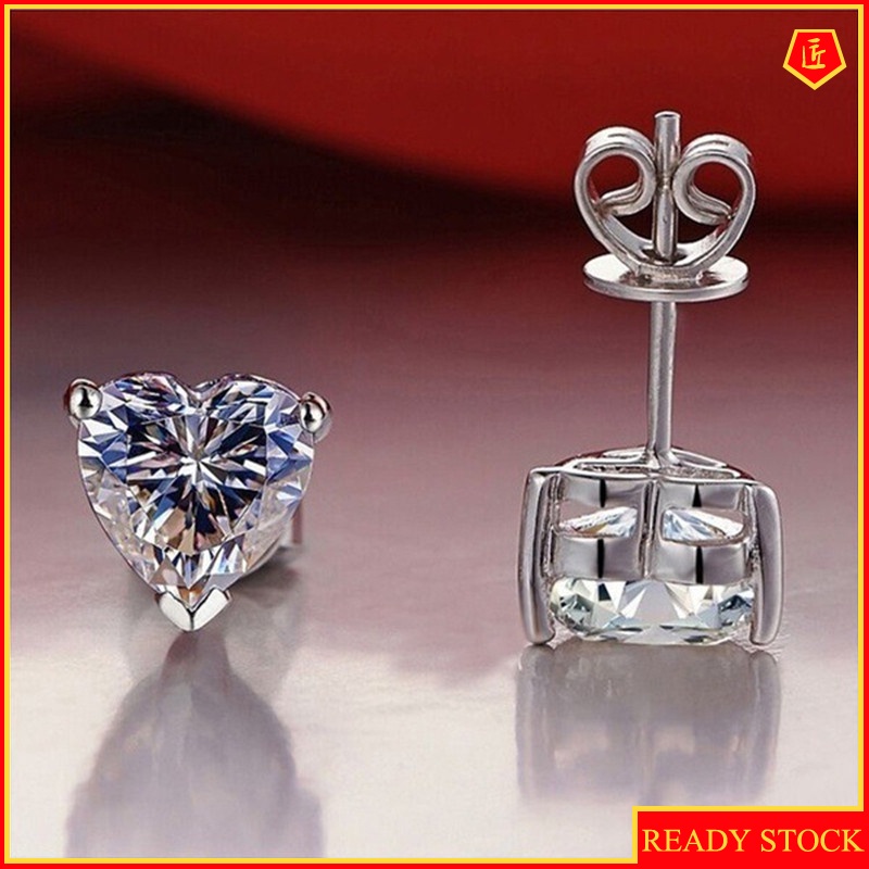 [Ready Stock]Love Heart-Shaped Topaz Heart-Shaped Ear Studs