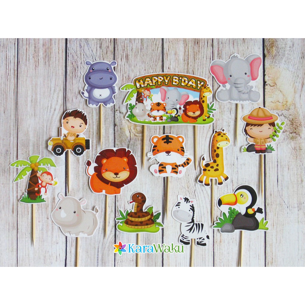 

Animal Cake Topper - Hiasan Dekorasi Kue Puding Hewan Safari - Tusukan Cupcake Zoo - Jungle (1set)