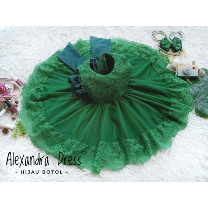 ALEXANDRA DRESS ANAK COUPLE HIJAU BOTOL