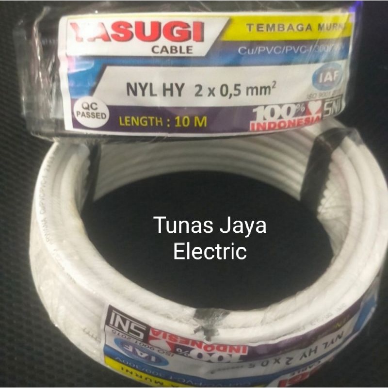 Kabel Serabut NYMHY / NYYHY 2x0,5mm @10M Tembaga Murni YASUGI Standar SNI