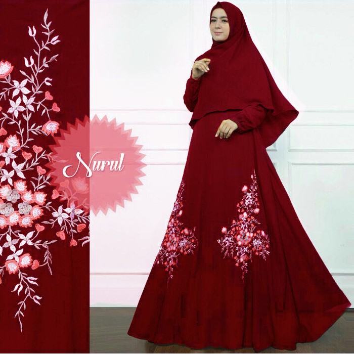 Gamis Syari SALE  TERLARIS  Set ceruti syari gamis maron gamis ceruti bordir set Murah