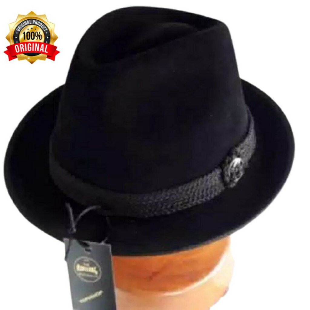 Topi Laken Hitam Polos Bahan Kulit Sapi Import Topi Pria Original Topi Laken Original Import