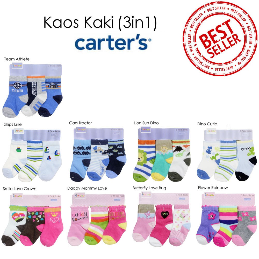 Kaos Kaki Carter's Bayi isi 3, Kaos Kaki Sepatu Baby, Kaos Kaki Anak