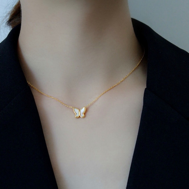 Korea Titanium anting kalung 1 set Anti Karat Anting Kupu-Kupu Wanita Tindik Aksesoris