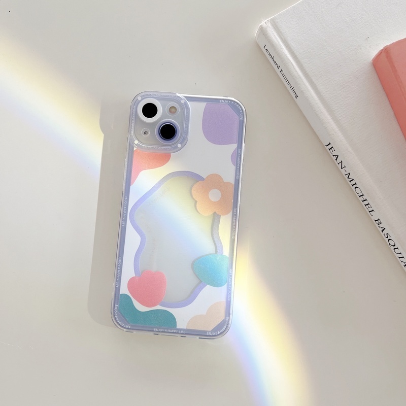 Case Transparan Motif Bunga Warna-Warni Untuk iPhone 14 13 12 11 Pro X XS MAX XR Se20 7 8 Plus