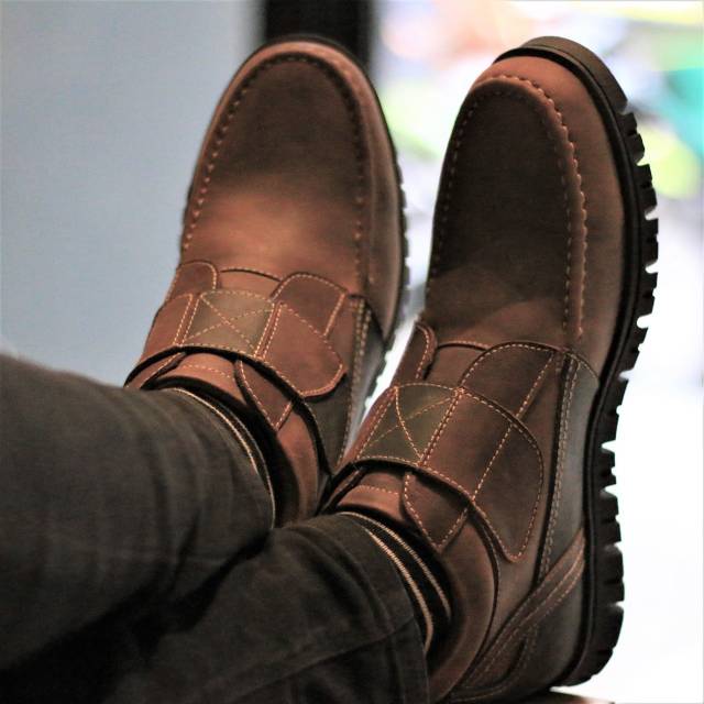 MIX MEDLEY Original - Sepatu Pria Mid Boots Vintage Dengan Velcro Material Kulit Asli Premium