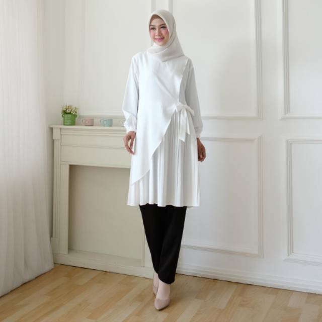 TUNIK WHITE PLISKET ORIGINAL FIT TO L Baju Wanita Koleksi Pilihan Terbaru Realpict