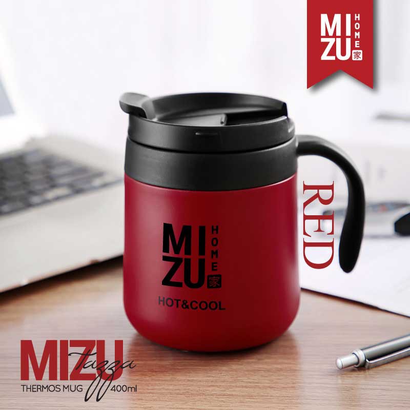 MIZU TAZZA Thermos Mug 400ml Hot & Cold Drinks 304 Stainless Steel Tumbler Cangkir Termos Stenles-RED merah