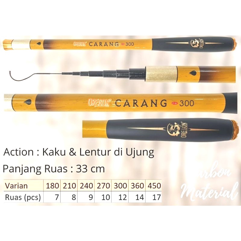 Joran Tegek Oregon Carang Material Carbon  180 210 240 270 300 360 Ruas Pendek Kaku Ringan
