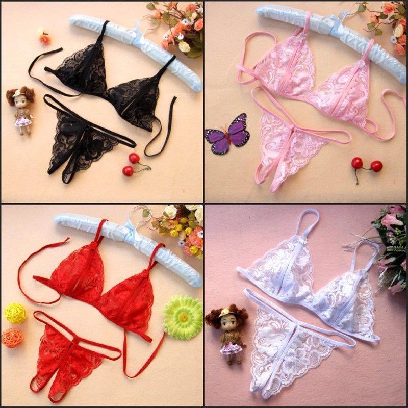RV® Lingerie Set Bra dan G-String Transparant Pita Bunga Bahan Lace Women Sleepwear 1001-8