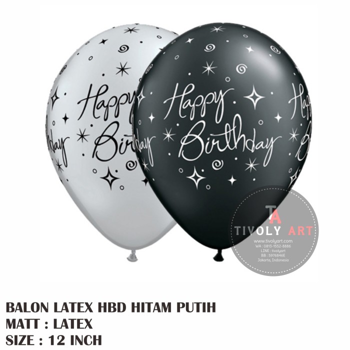 Balon Latex HBD Hitam Putih / Balon Latex Happy Birthday / Balon HBD Termurah