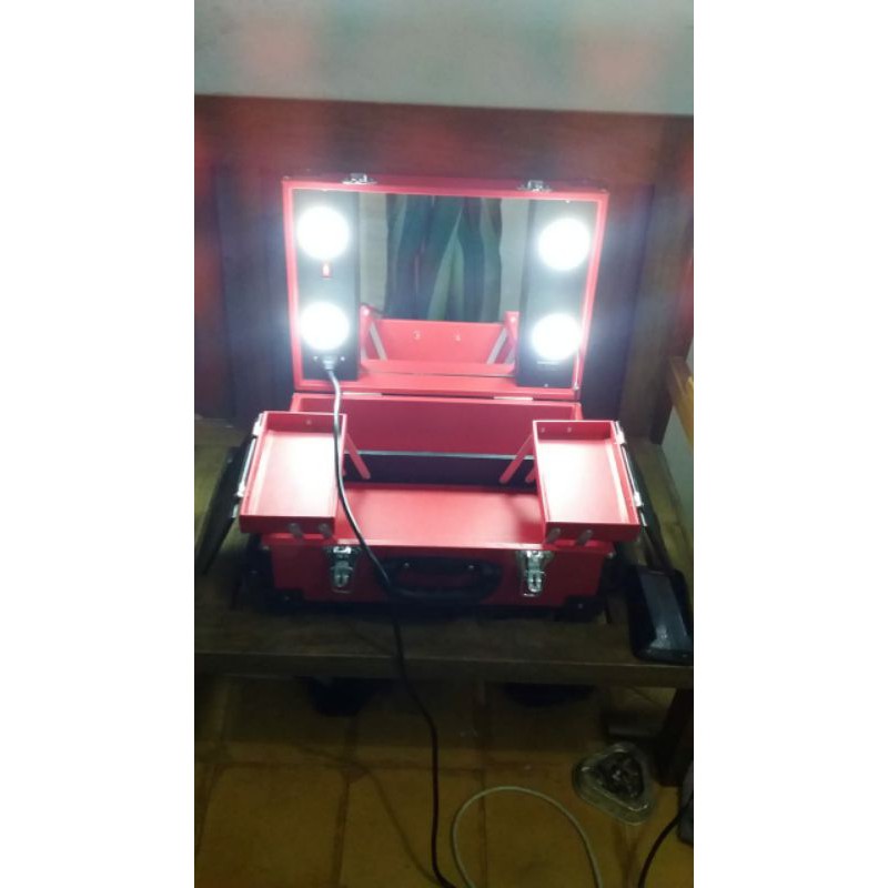 BEAUTYCASE MINI MERAH HITAM 4 LAMPU