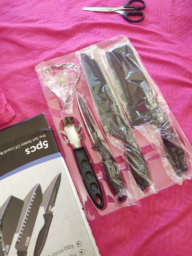 Set Pisau Dapur Hitam 5 Pcs In 1 Cetakan Telur Chef Knife-terbaru Cod