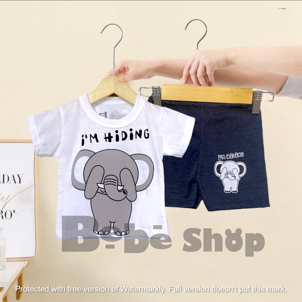 Setelan anak  laki-laki k karakter kartun Gajah I'M kiding usi 0 sampai 2 Tahun bahan katun PE