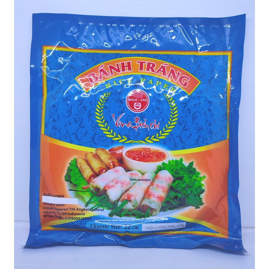 

250gr Kulit Lumpia Vietnam Rice Paper diameter 22 cm - BPOM - BIRU - isi 30 lembar