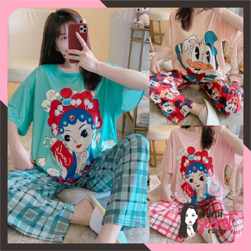 ❤ MIMI ❤ SETELAN BAJU TIDUR PIYAMA IMPORT WANITA KOREA LENGAN PENDEK CELANA PANJANG