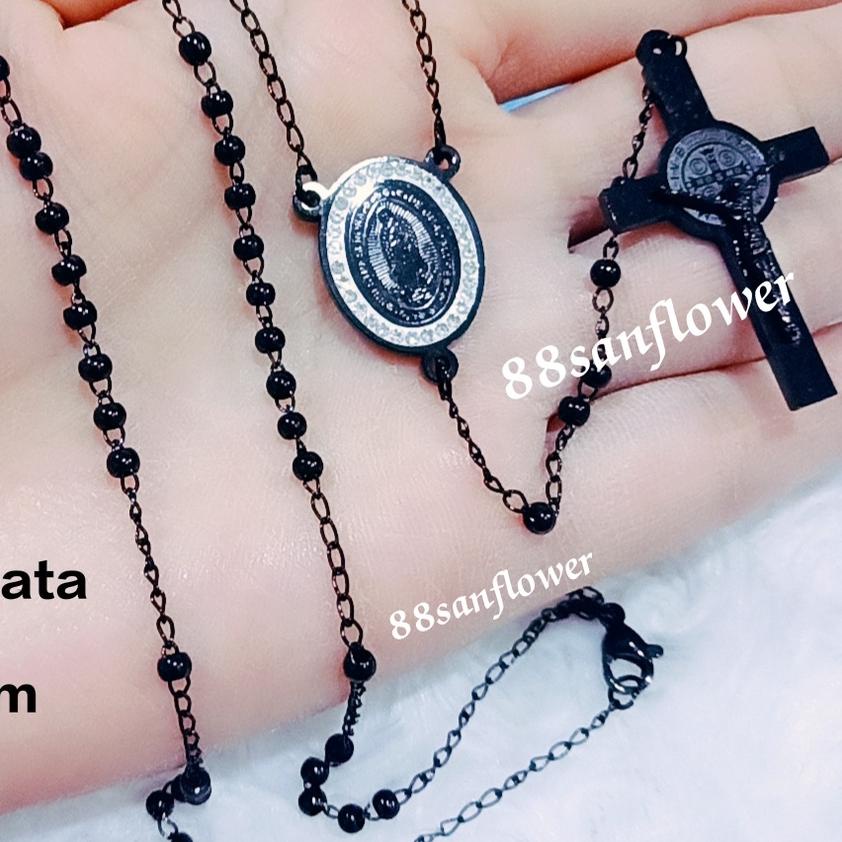 ➥ ROSARIO TITANIUM BLACK Kalung Rosario Titanium Hitam ◙