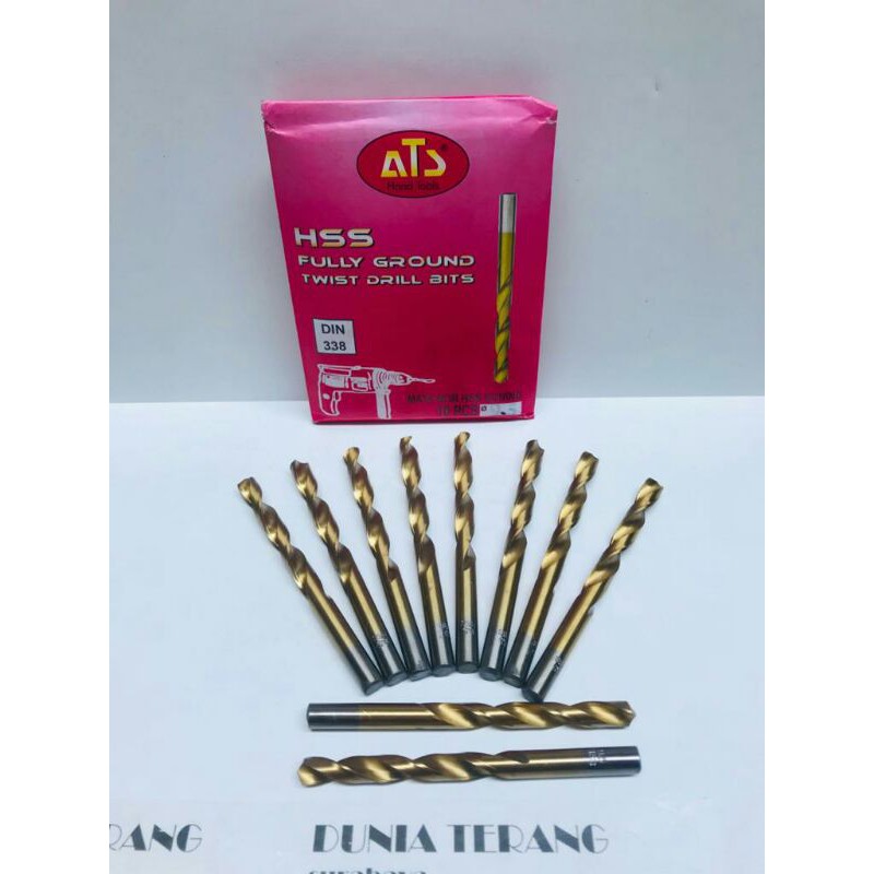 Mata Bor Besi ATS 9,5mm Kuning - HSS TiN Coated Fully Ground Twist Drill Bits 9.5 9,5 mm