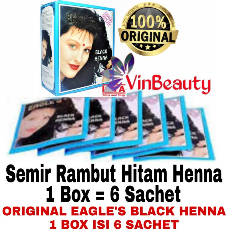 ORIGINAL EAGLE'S BLACK HENNA 1 BOX ISI 6 SACHET / SEMIR RAMBUT HENNA HITAM PER BOX