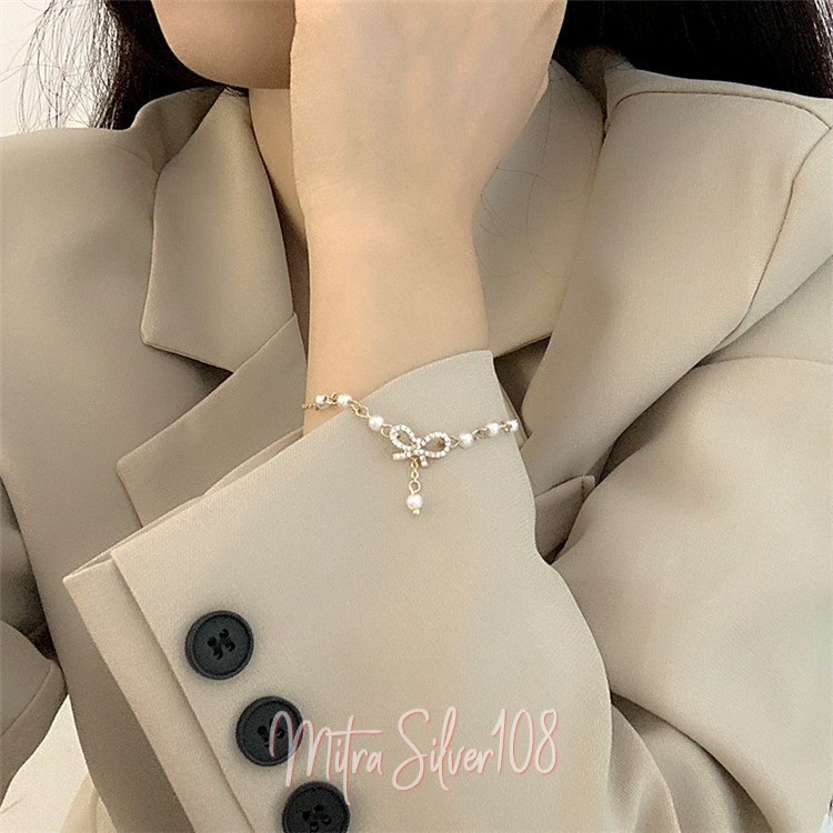 [MS108] GL 08 - Gelang Bangle Hias Mutiara Kristal / Pita Mutiara Gaya Korea Untuk Wanita