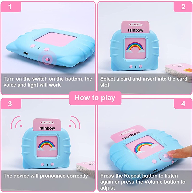 Card Early Education Device Childern Card Machine Mesin Pembelajaran Kartu Elektronik Kartu Flash Audio Mainan Pendidikan Anak Prasekolah Mainan Suara Permainan Pengenalan Kartu Flashcard