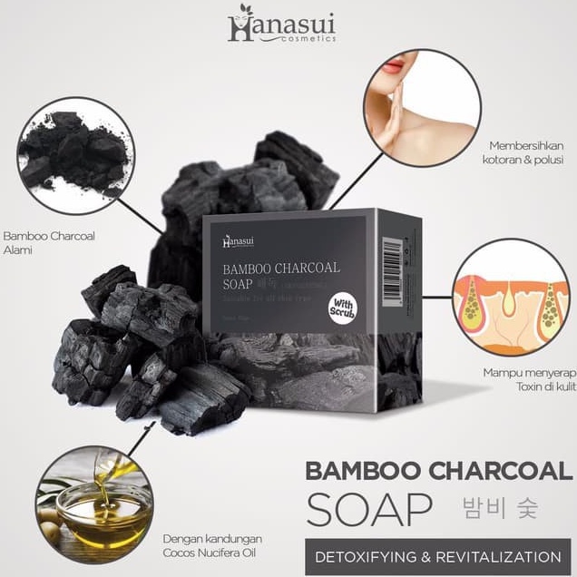 Hanasui Sabun Charcoal Bamboo Soap Sabun Pencerah Wajah Pria Sabun Pembersih Wajah Whitening Scrub Pemutih Wajah H4