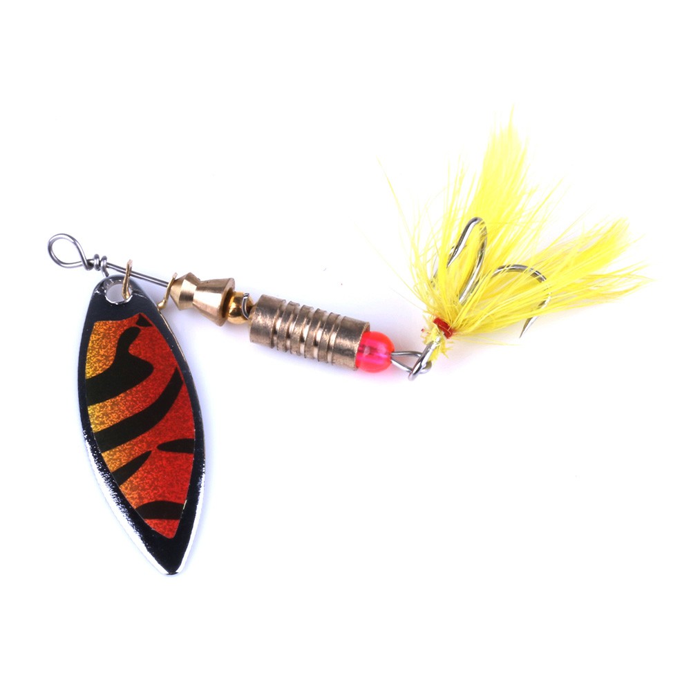 HENGJIA 1Pc 6.5cm/6.0g Umpan Pancing Spoon Sequin Bahan Metal dengan Bulu untuk Outdoor Fishing Lure