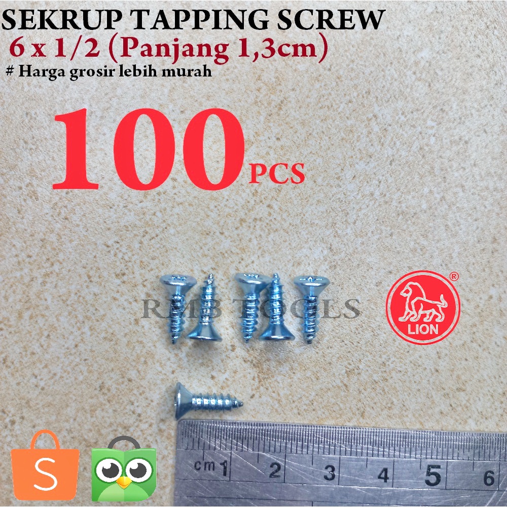 Jual (100pcs) Sekrup Tapping FH Verseng 6 x 1/2 inch Panjang 1.3cm